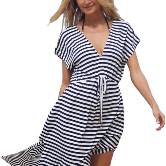 Navy & White Striped Swimsuit Cover Up - Picture 3 of 3